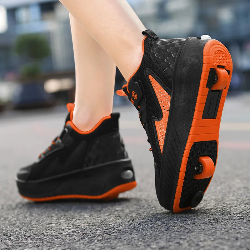 New Boys' 2 Wheel Dual-use Luminous Roller Skates For Boys And Girls Students Outdoor Wheeled Sports Shoes