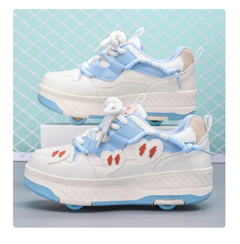 4 Wheels Roller Skate Shoes for Boys Girls Sneakers with Detachable Wheels Sport Shoe for Kids Removable Pulley Skate Skating