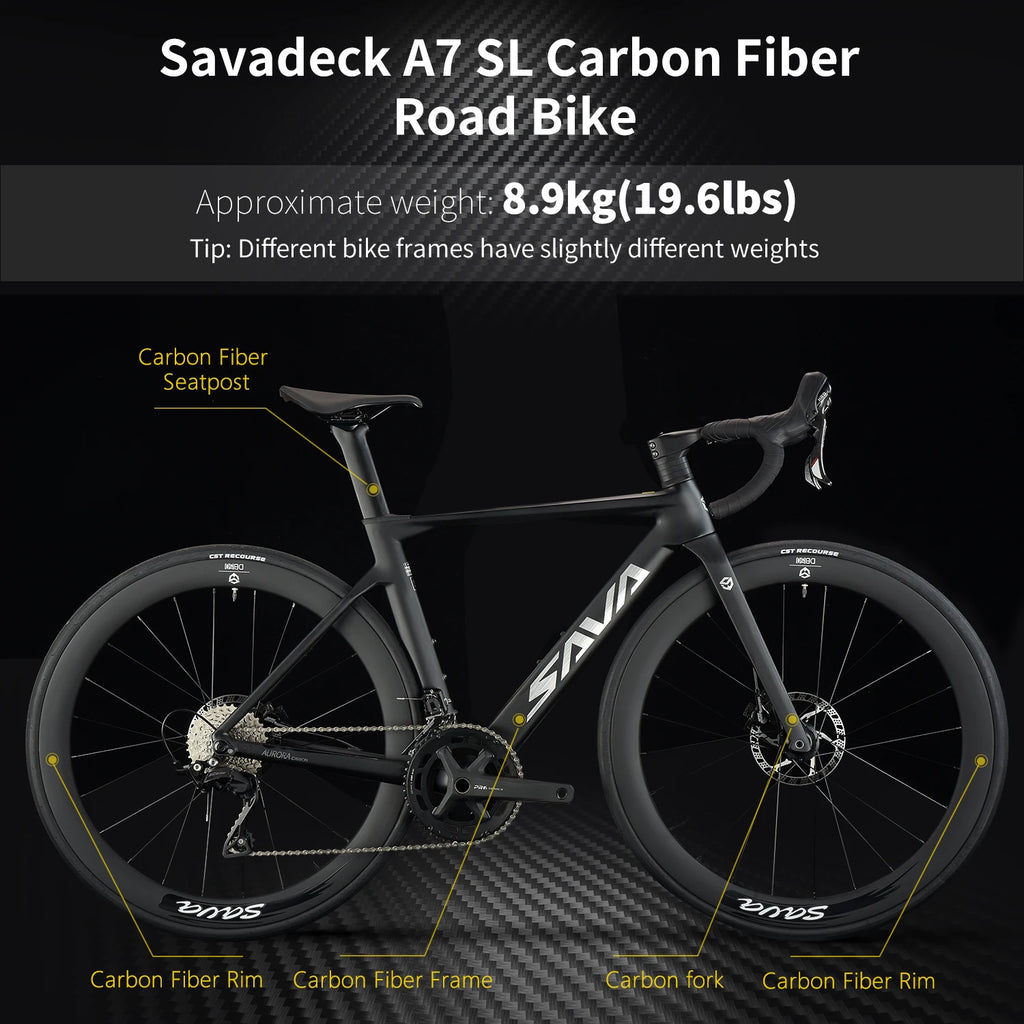 SAVA A7L Low-Priced Carbon Fiber Road Bike with SENSAH 7120 Kit 24 Speed Lightweight 8.9kg Road Bike Race Bike