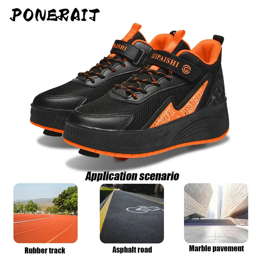 New Boys' 2 Wheel Dual-use Luminous Roller Skates For Boys And Girls Students Outdoor Wheeled Sports Shoes