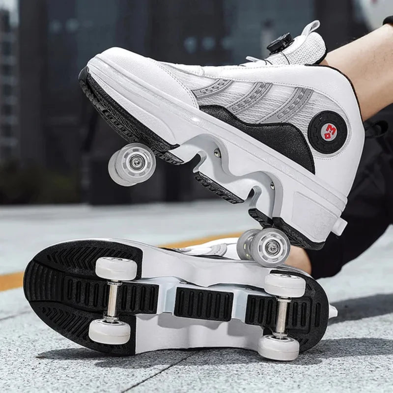 Double Row 4-Wheel Skates Roller Shoes with Wheels Dual-Purpose Racing Roller Sneakers Skateboard Shoes Speed Roller Skate Shoes