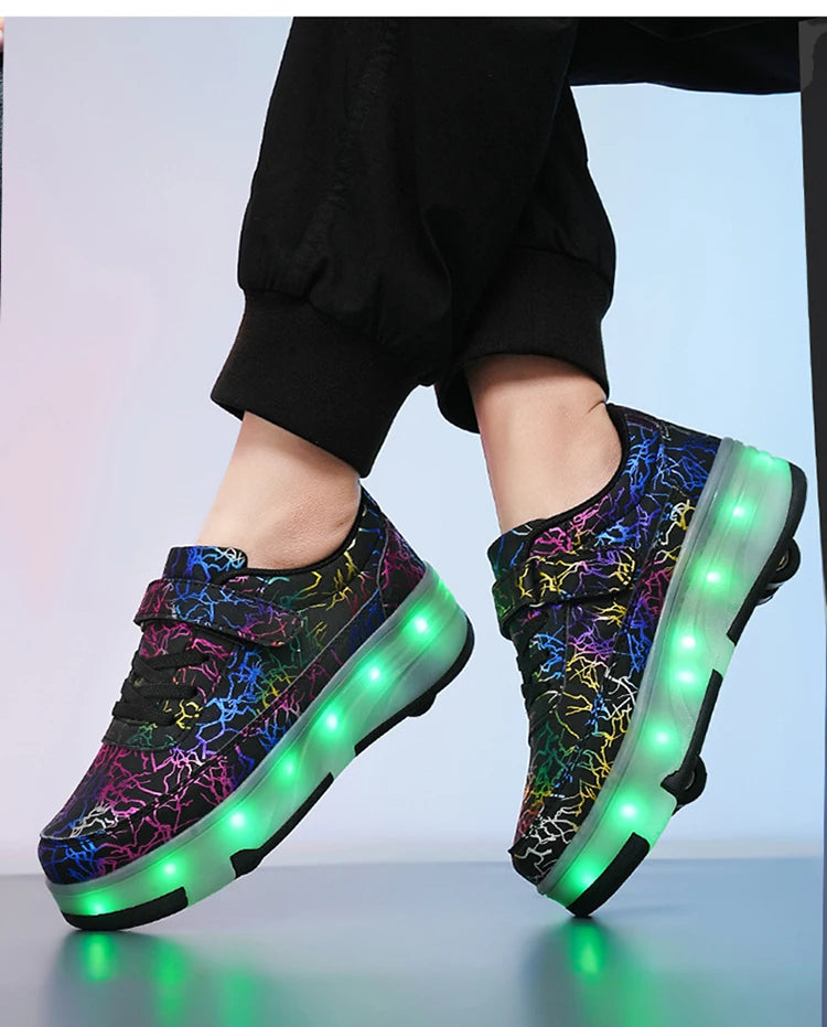 4 Wheel Dual-Use Roller Skates With Detachable Wheels,Sneakers, Boys And Girls Shoes With Wheels,Speed Skate