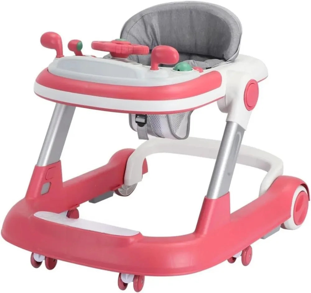 3 in 1 Foldable Baby Walker Anti Tip Toddler Push Walker with Removable Feeding Tray No Battery Anti O Leg
