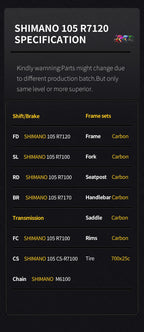 SAVA F20 Carbon Fiber Road Bike, Equipped with 105 R7120 24-Speed Groupset and Hydraulic Disc Brakes Adult Race Bike