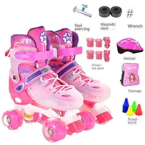 the Skating Shoes Children Beginners Baby Double Row Four-Wheel Boys Girls Roller Kids Skates
