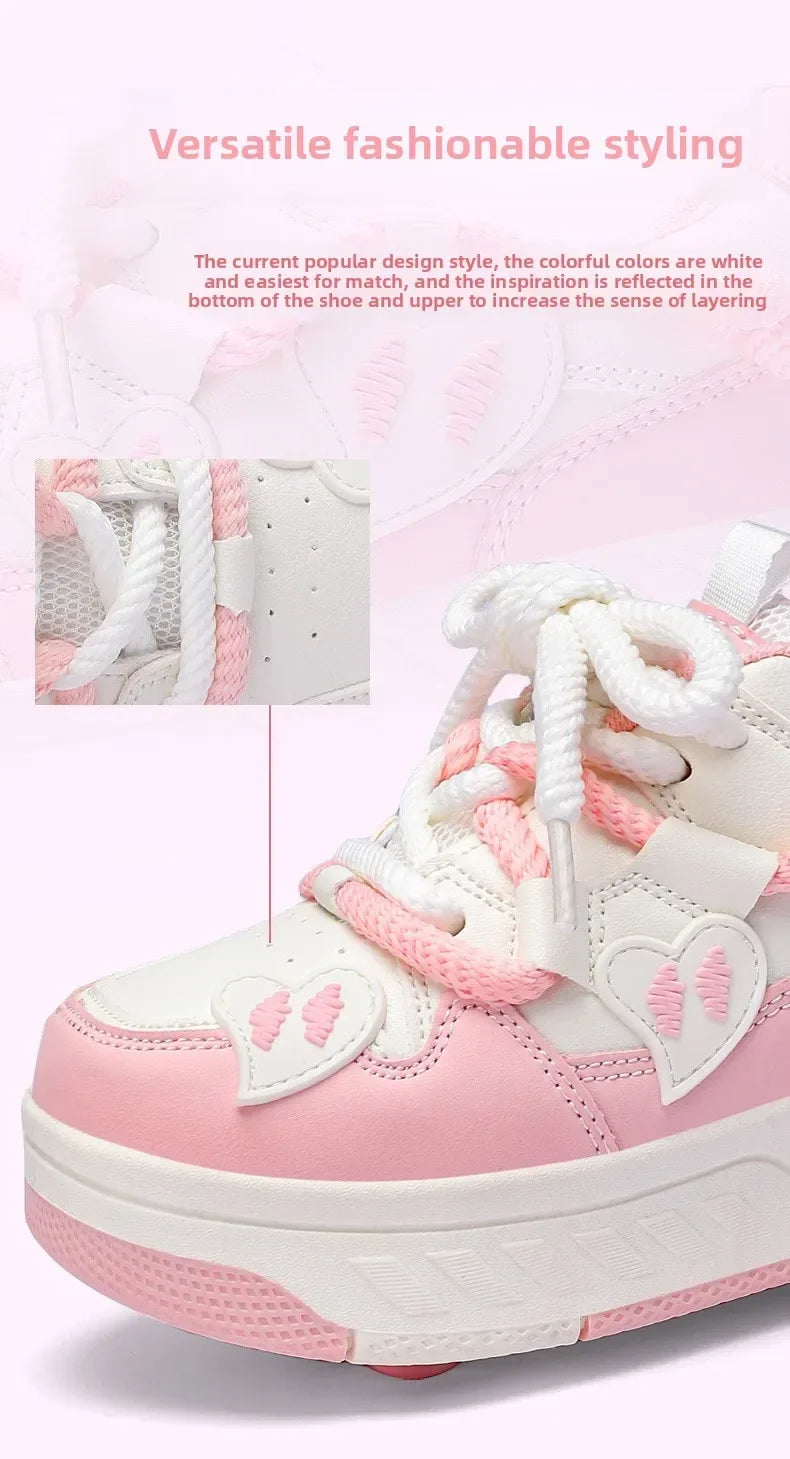 4 Wheels Roller Skate Shoes for Boys Girls Sneakers with Detachable Wheels Sport Shoe for Kids Removable Pulley Skate Skating