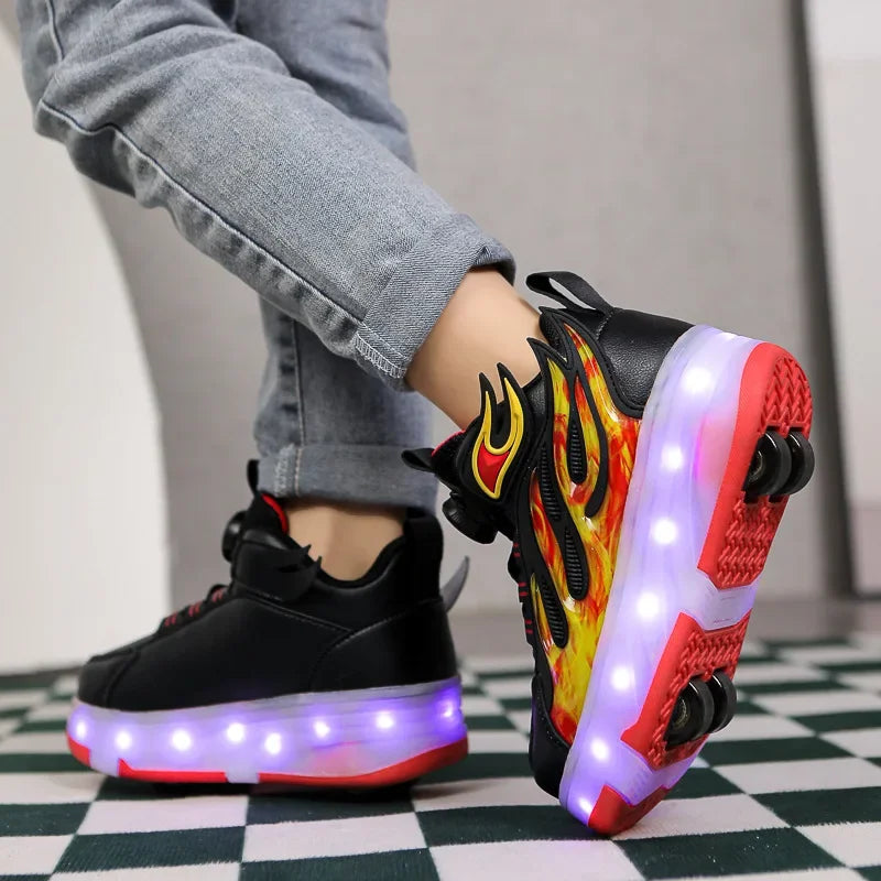 Roller Sneakers Kid Sport Gym Footwear Roller Skates 4 Wheels USB Charge Illuminated Shoes Boys Girls Casual Skateboard Shoes