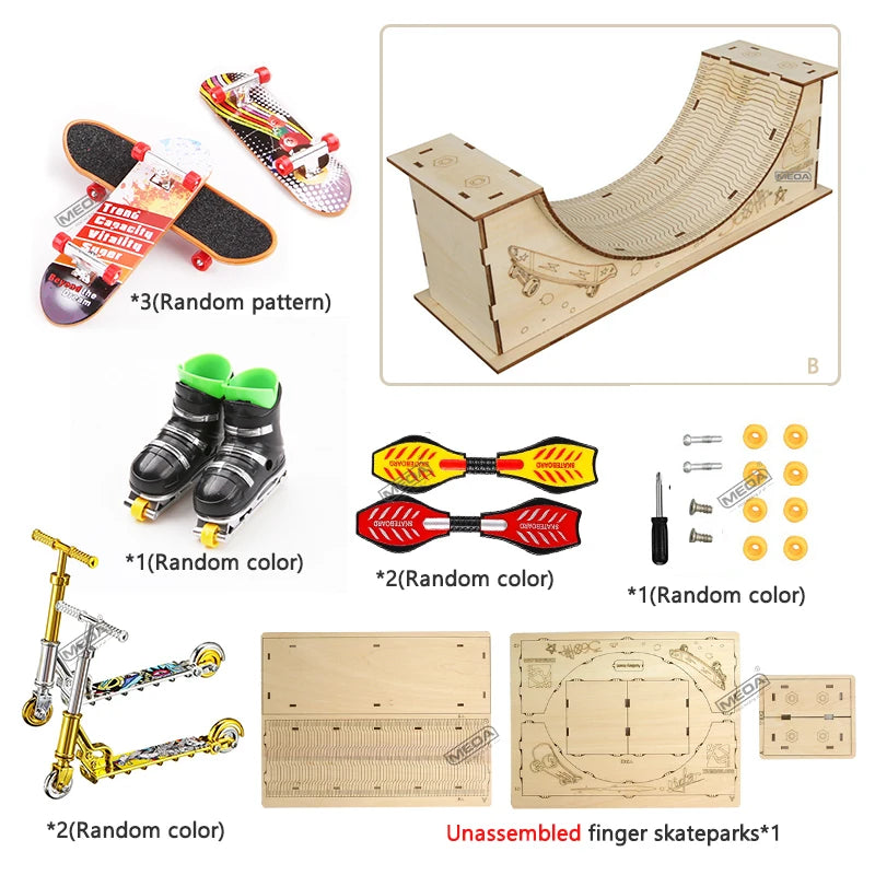Plastic Fingerboard Toys with Scooter Roller Skating Shoes Tools Wooden Skateboard Platform Finger Skteboard Kits for Kids