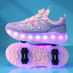 LED Lights Kids Roller Skate Shoes Detachable Boys Girls With 4 Wheels Running Deformation Adults Casual Parkour Skating Shoes