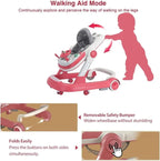3 in 1 Foldable Baby Walker Anti Tip Toddler Push Walker with Removable Feeding Tray No Battery Anti O Leg