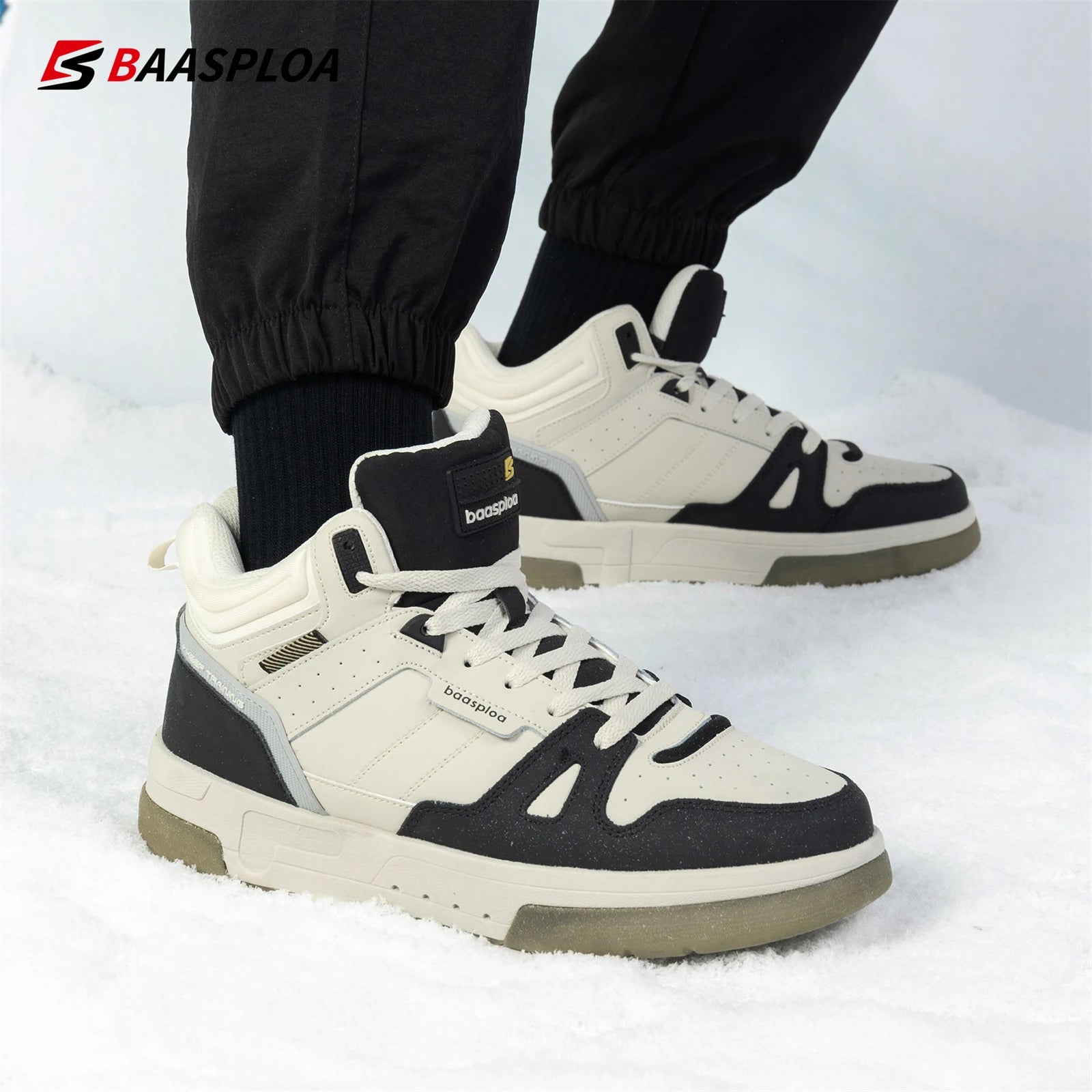 Baasploa Men Winter Sneakers Casual Skateboard Shoes for Men Comfort Plush Warm Cotton Shoes Non-Slip Outdoor Male Sneakers