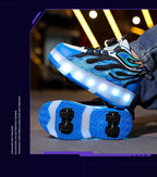 Roller Sneakers Kid Sport Gym Footwear Roller Skates 4 Wheels USB Charge Illuminated Shoes Boys Girls Casual Skateboard Shoes