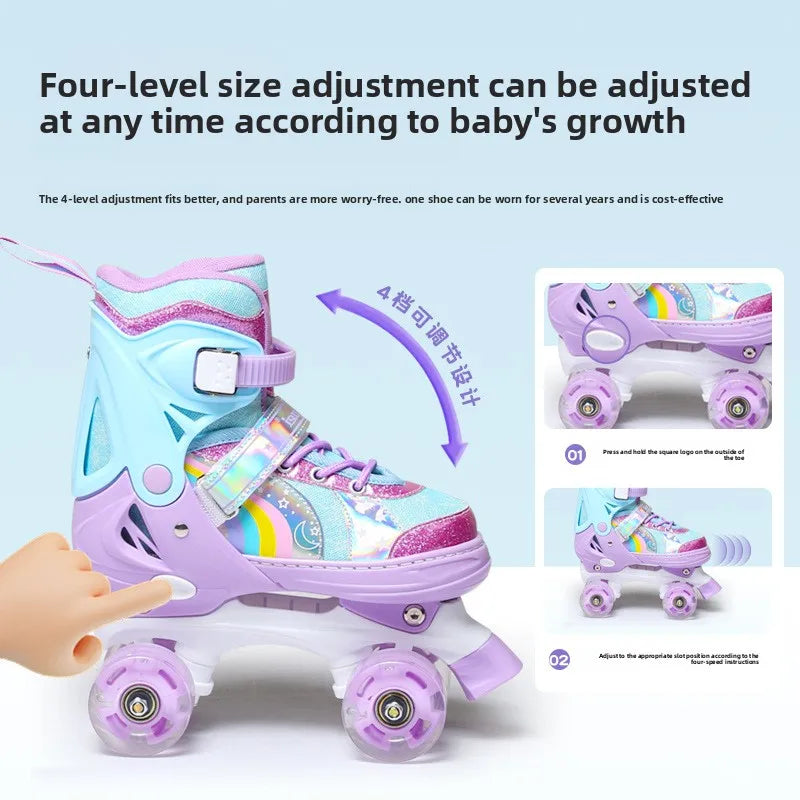 Children's Roller Skates2-12Beginner's Colorful Four-Wheel Flashing Roller Skates for Boys and Girls