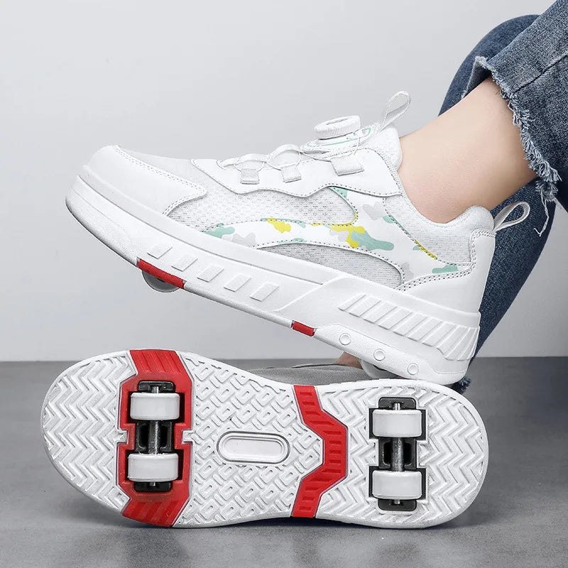 Double Row 4-Wheel Skates Roller Shoes with Wheels Dual-Purpose Roller Sneakers