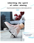 Double Row 4-Wheel Skates Roller Shoes with Wheels Dual-Purpose Racing Roller Sneakers Skateboard Shoes Speed Roller Skate Shoes