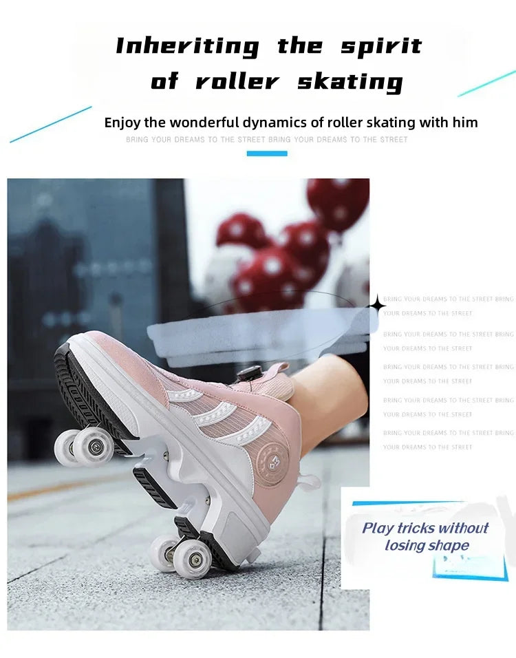 Double Row 4-Wheel Skates Roller Shoes with Wheels Dual-Purpose Racing Roller Sneakers Skateboard Shoes Speed Roller Skate Shoes
