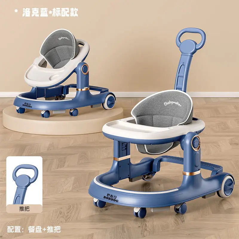 New 4-in-1 Multifunctional Baby Walker Anti-Bow Legs Anti-Tip Design 360° Swivel Silent Wheels Suitable 6-18 Months Solid Color