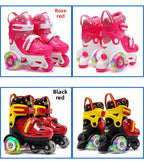 Flash Double Row Roller Skates Shoes Children's Speed Ice Skates Beginner 4-wheel Roller Skates Adjustable Size Rollers for Kids