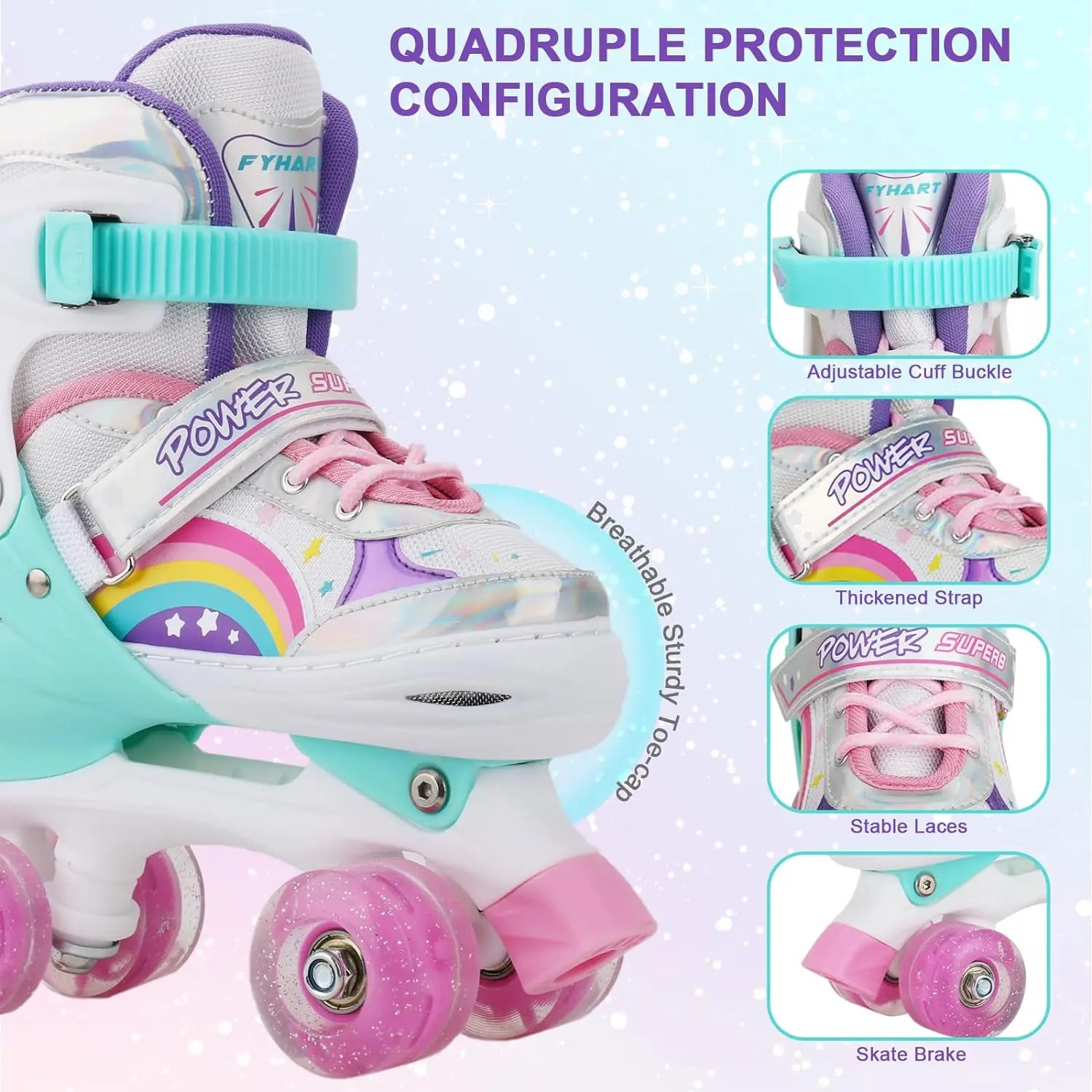 Boys Girls Kids Skates Children Roller Skates Skating Shoes PU Flashing 4 Wheels Roller Skates Sliding Adjustable Quad Sneakers