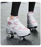 Women's High Top 4 Wheel Roller Shoes Fashionable Unisex Automatic Pop-up Sneakers With Wheels Dual-purpose Skating Casual Shoes