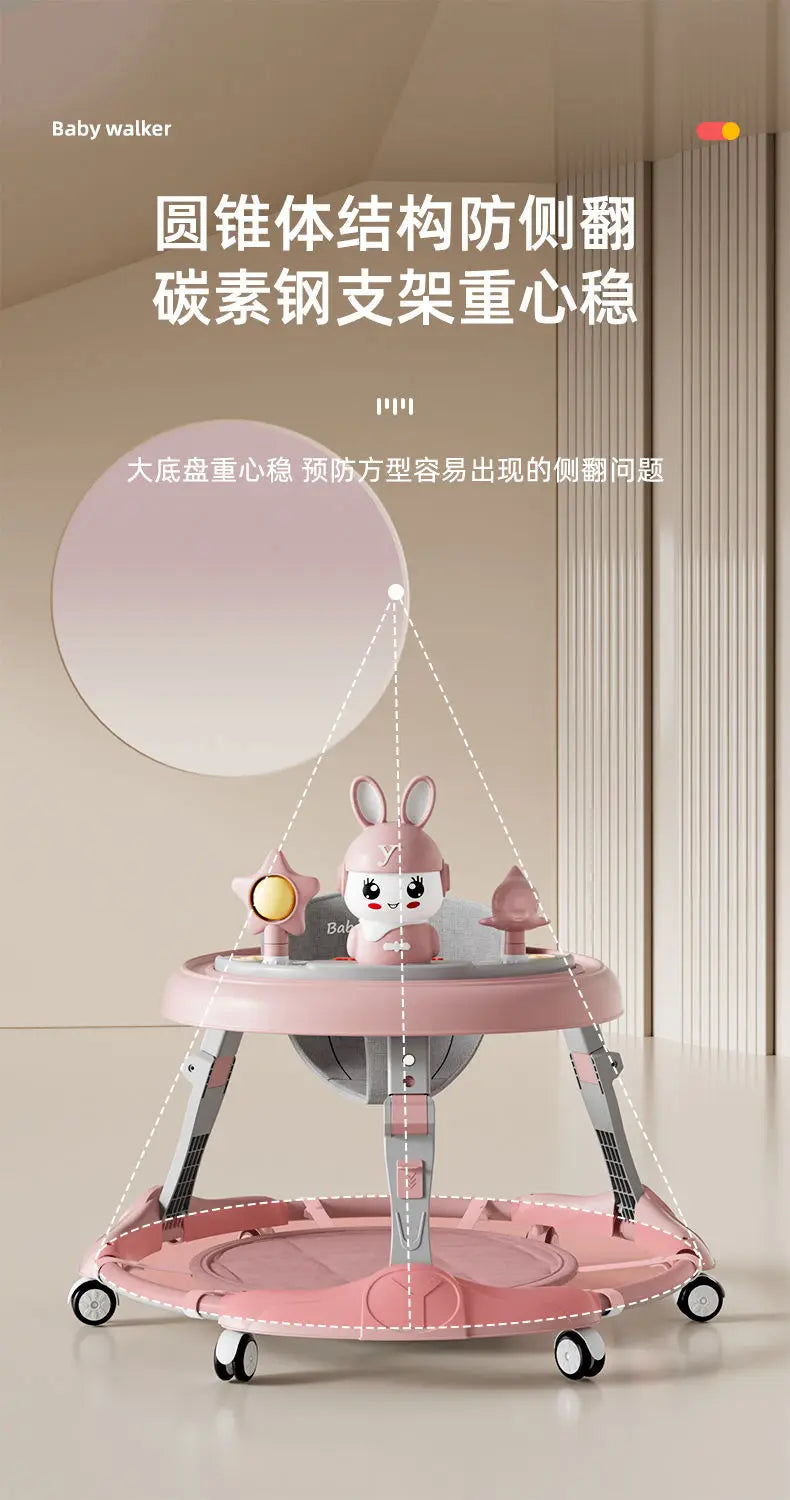 Baby Walker 7-speed Adjustable Music Multi-function Anti-O-leg Anti-rollover Folding Baby Walker for 6-18 Months