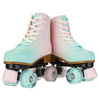 2024 PU Leather Flashing 4 Wheels Roller Skates For Women Double Row Skate Shoes Beginner Quad Sneaker Skating Ice Rink Training