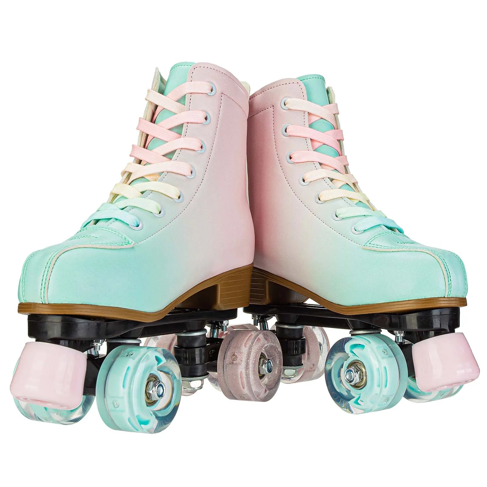 2024 PU Leather Flashing 4 Wheels Roller Skates For Women Double Row Skate Shoes Beginner Quad Sneaker Skating Ice Rink Training