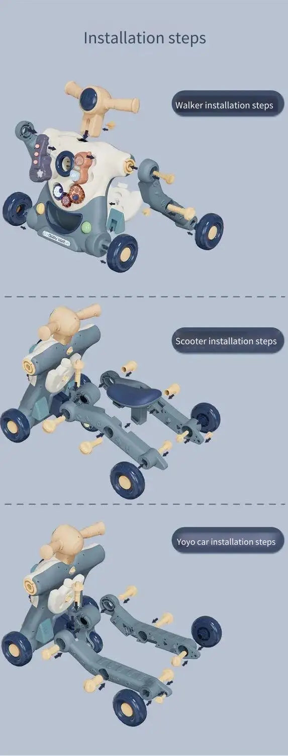 Baby Walker Push Ride On Toy 3 in 1 Learning Walking Trainer Musical Activity Stroller for Infants Toddlers Kids