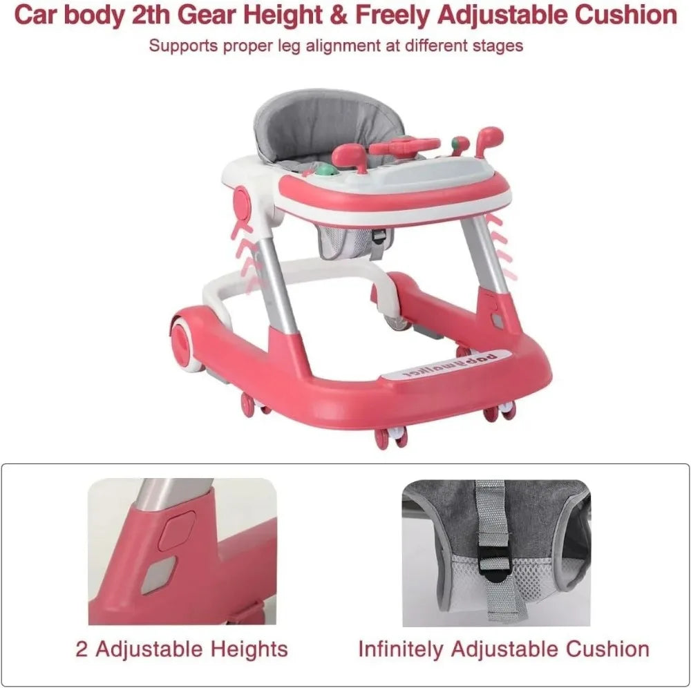 3 in 1 Foldable Baby Walker Anti Tip Toddler Push Walker with Removable Feeding Tray No Battery Anti O Leg