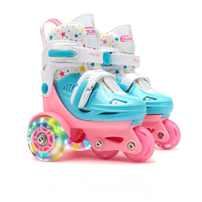 Children Skates High Elastic PU Double-row Roller Skates For Age 2-8 Kids Skating Shoes Adjustable Size