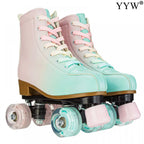 2024 PU Leather Flashing 4 Wheels Roller Skates For Women Double Row Skate Shoes Beginner Quad Sneaker Skating Ice Rink Training