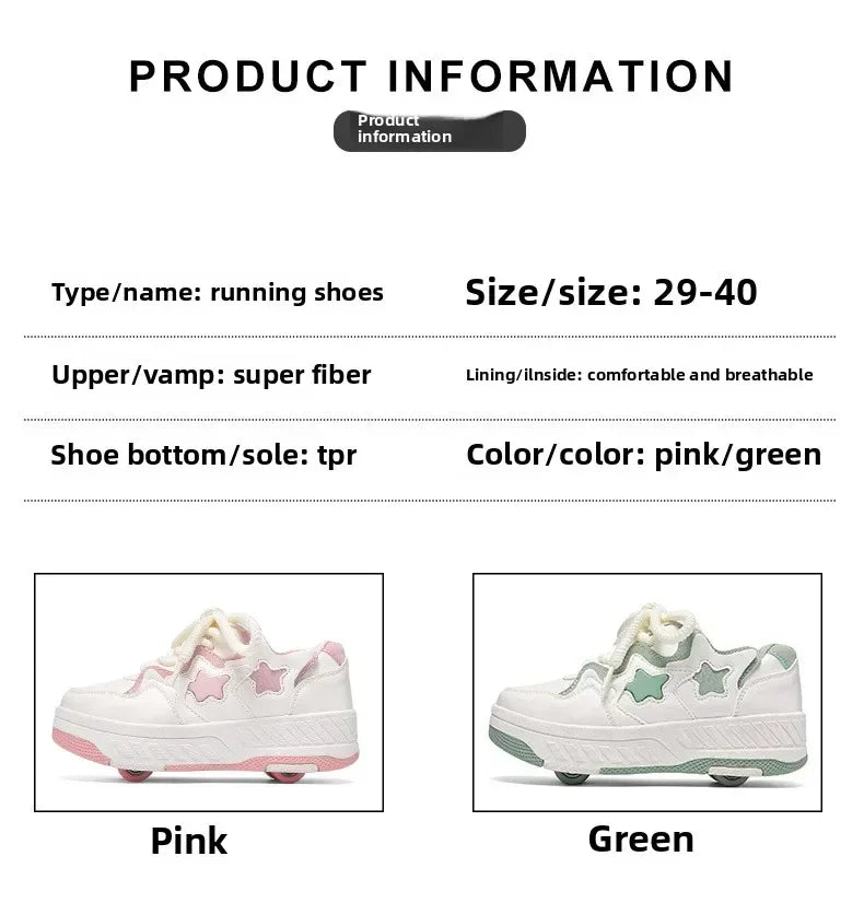 Removable Pulley Skate Skating Roller Skate Shoes for Boys Girls Upgraded Speed Sneakers with 4-Wheels for Kids Racing Skates