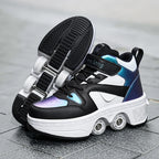 Women's High Top 4 Wheel Roller Shoes Fashionable Unisex Automatic Pop-up Sneakers With Wheels Dual-purpose Skating Casual Shoes