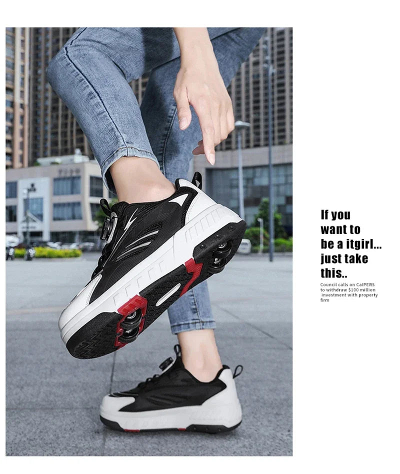 Double Row 4-Wheel Skates Roller Shoes with Wheels Dual-Purpose Roller Sneakers