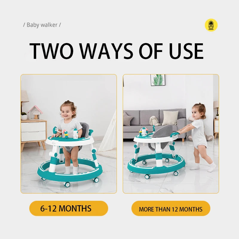 Foldable and adjustable baby multi-function walker Newborn learning cart with music with wheels and seats