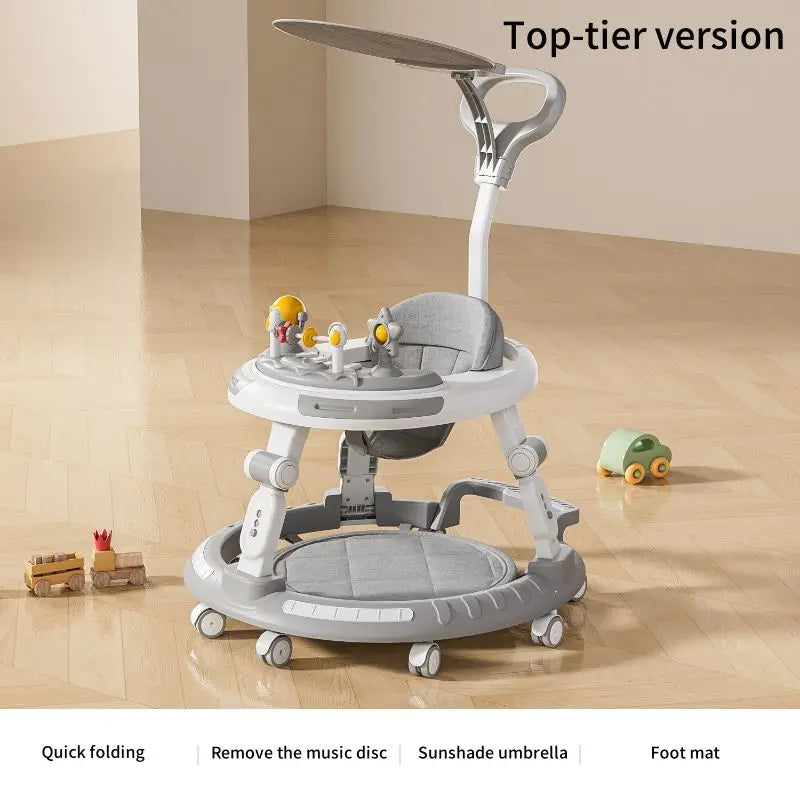 6-30 months old baby foldable baby walker multi-functional baby walking aid cart with music disc baby walker anti-slip cart