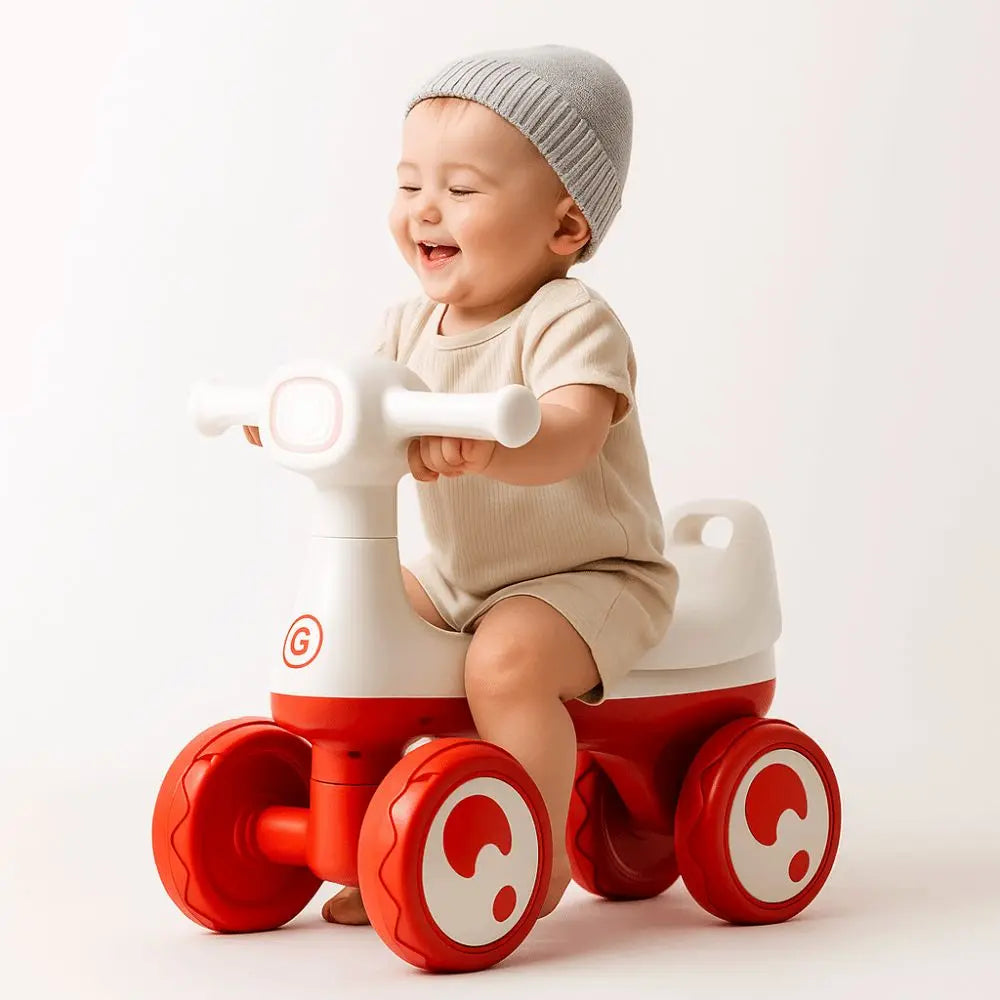 Cute 4 Wheels Baby Balance Bike with Music & Light Cartoon Mini Walker Balancing Sturdy Anti-slip Kids Scooter For 1-3 Years Old