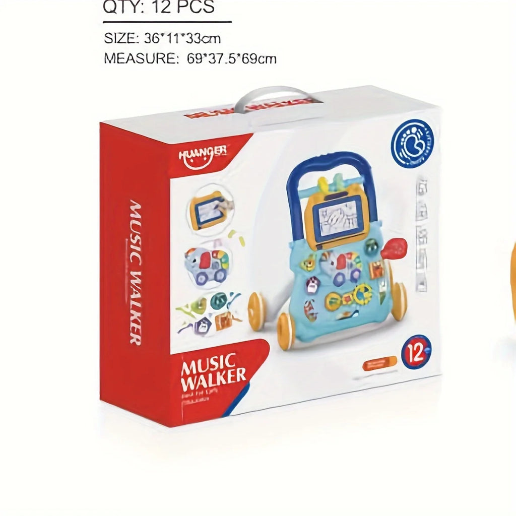 Baby Walker Trolley Early Educational Learning Walking Pushing Wheel Activity Musical Drag Car Toy For Infant 0 12 Months Gift