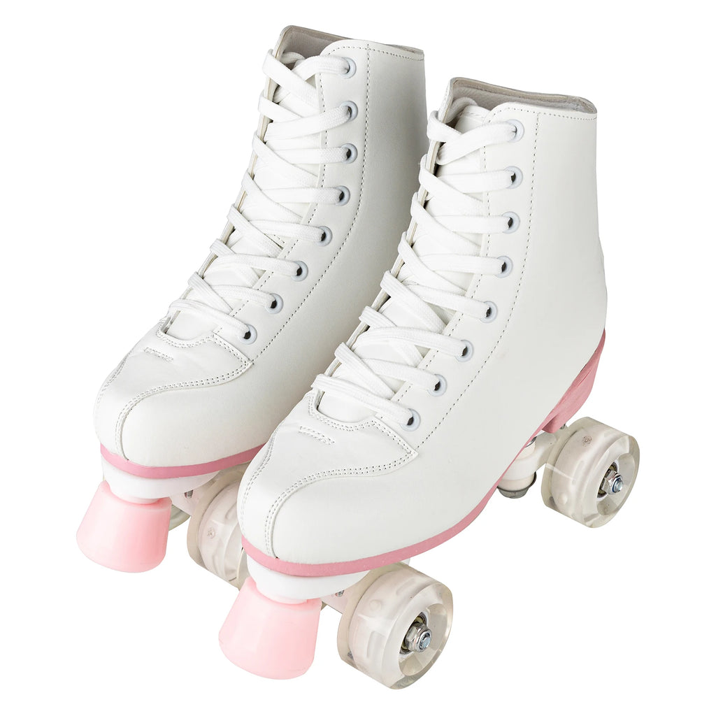 size 32-40 White Roller Skates for Women PU Leather Sneakers Flash Wheels Shoes for Beginners Teens for Woman Girls Boys Adult
