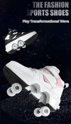 Women's High Top 4 Wheel Roller Shoes Fashionable Unisex Automatic Pop-up Sneakers With Wheels Dual-purpose Skating Casual Shoes