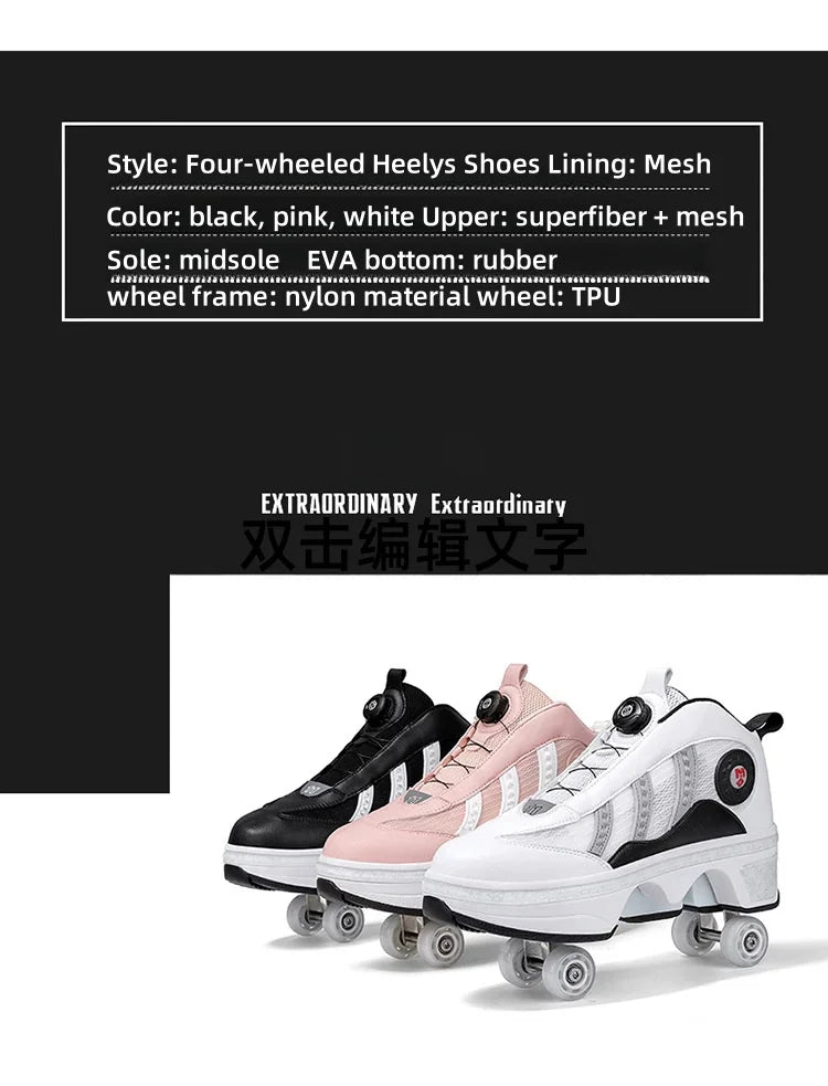 Double Row 4-Wheel Skates Roller Shoes with Wheels Dual-Purpose Racing Roller Sneakers Skateboard Shoes Speed Roller Skate Shoes