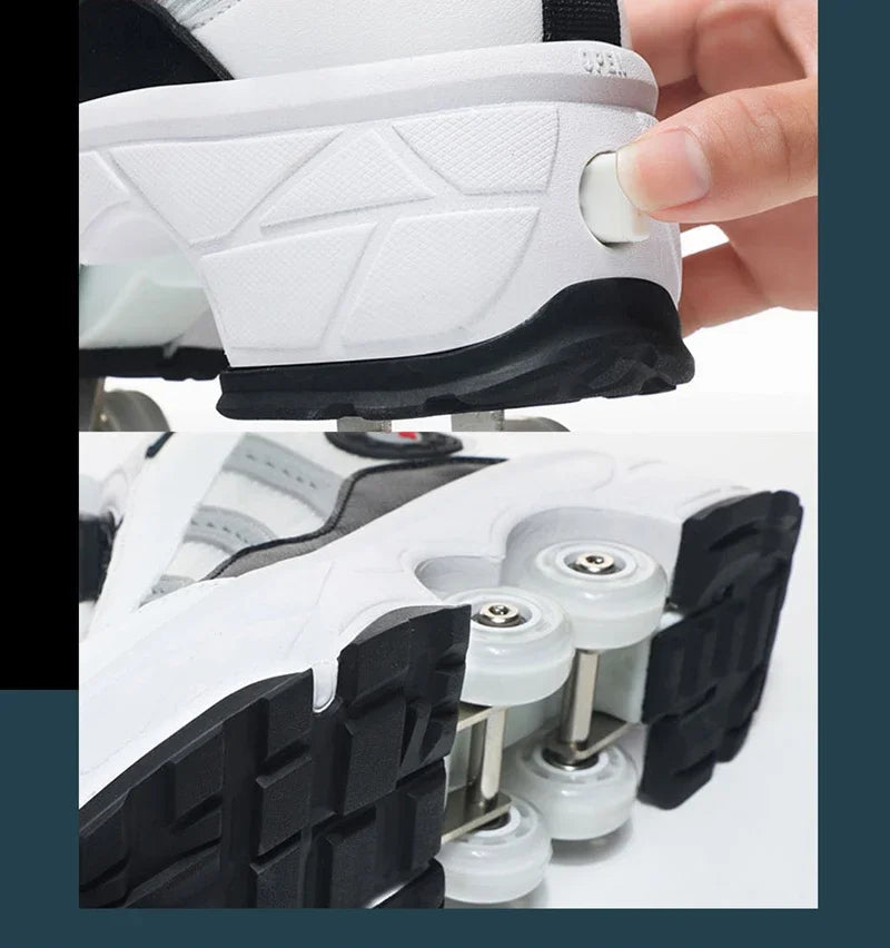 Double Row 4-Wheel Skates Roller Shoes with Wheels Dual-Purpose Racing Roller Sneakers Skateboard Shoes Speed Roller Skate Shoes