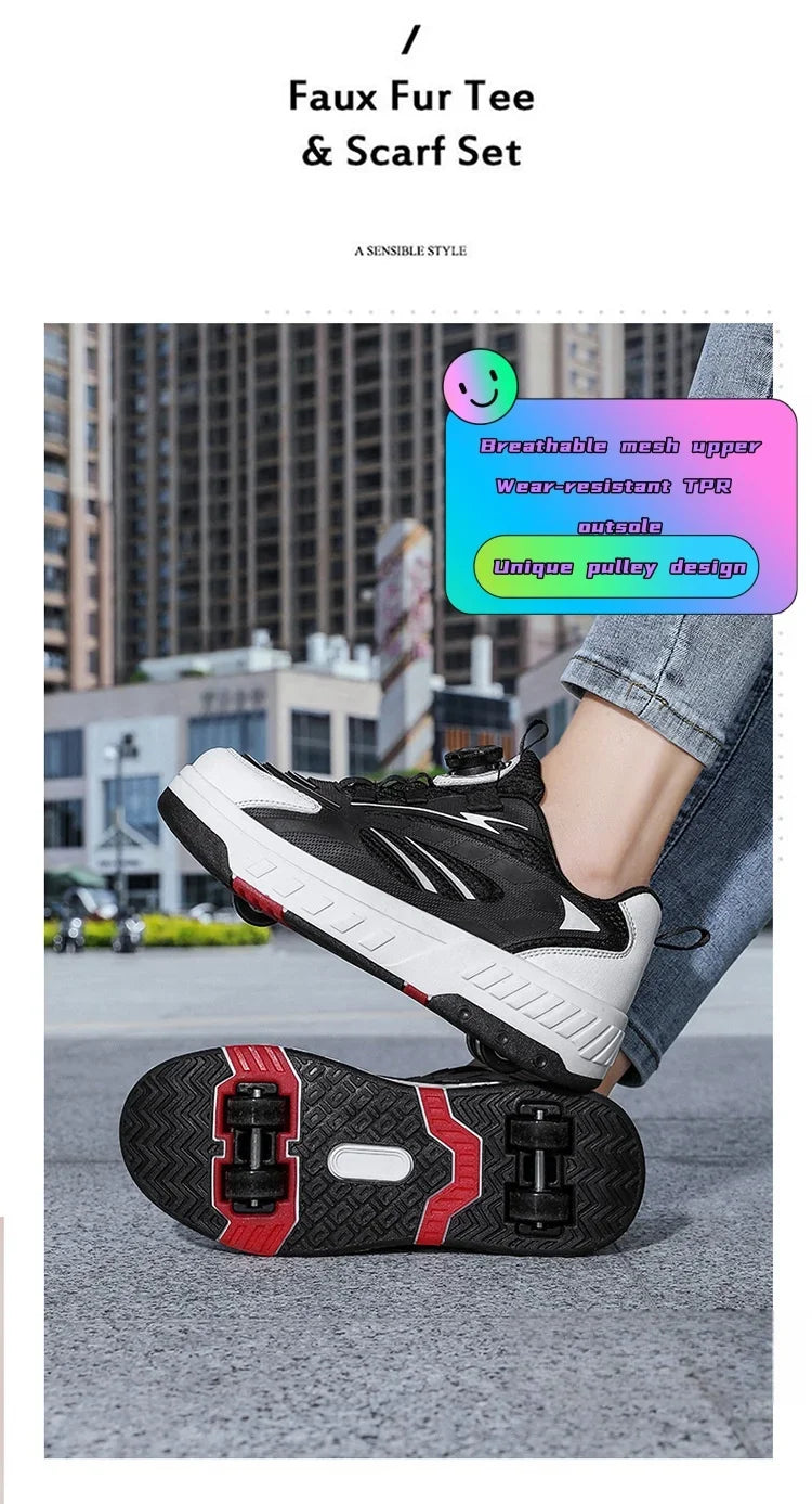 Double Row 4-Wheel Skates Roller Shoes with Wheels Dual-Purpose Roller Sneakers