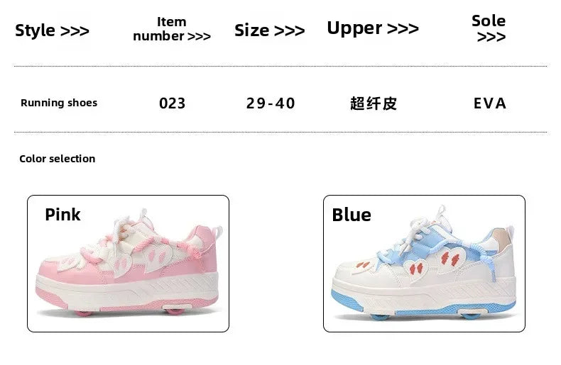 4 Wheels Roller Skate Shoes for Boys Girls Sneakers with Detachable Wheels Sport Shoe for Kids Removable Pulley Skate Skating