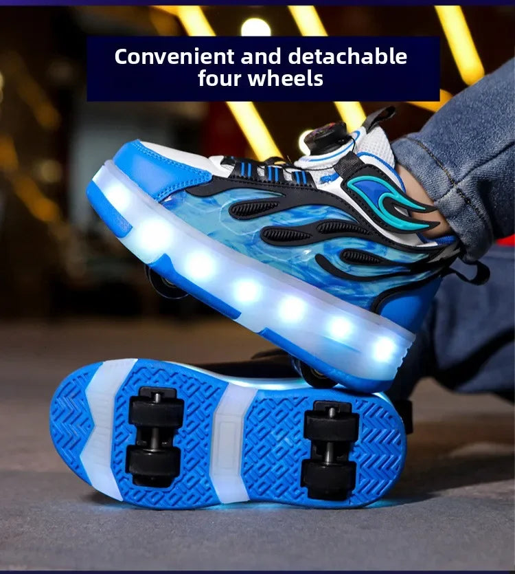 Roller Sneakers Kid Sport Gym Footwear Roller Skates 4 Wheels USB Charge Illuminated Shoes Boys Girls Casual Skateboard Shoes