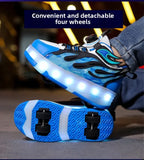 Roller Sneakers Kid Sport Gym Footwear Roller Skates 4 Wheels USB Charge Illuminated Shoes Boys Girls Casual Skateboard Shoes
