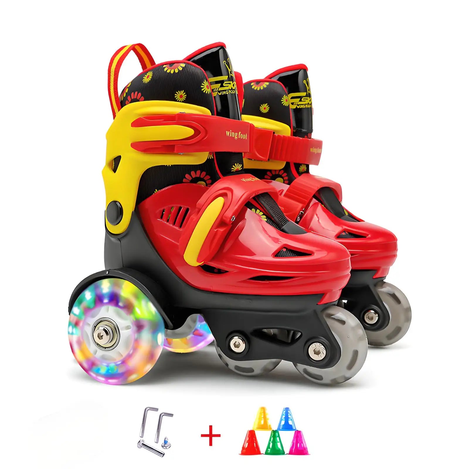 Kids Roller Skates Beginners Three-Point Roller Skates with Light up Wheels Adjustable Safety Assist Roller Skating Shoes