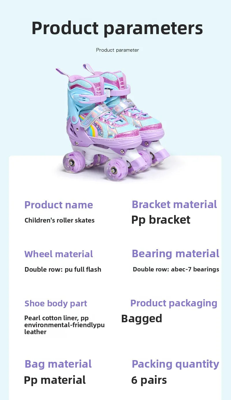 Children's Roller Skates2-12Beginner's Colorful Four-Wheel Flashing Roller Skates for Boys and Girls