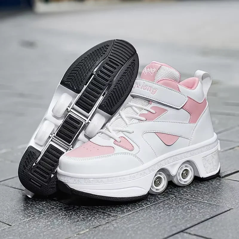 Double Row 4-Wheel Skates Roller Shoes with Wheels Dual-Purpose Racing Roller Sneakers Skateboard Shoes Speed Roller Skate Shoes