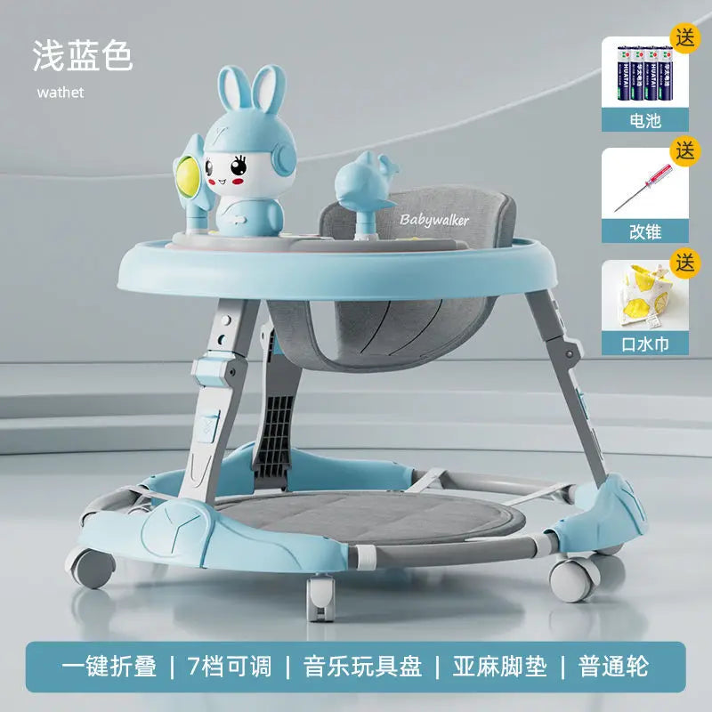 Baby Walker 7-speed Adjustable Music Multi-function Anti-O-leg Anti-rollover Folding Baby Walker for 6-18 Months
